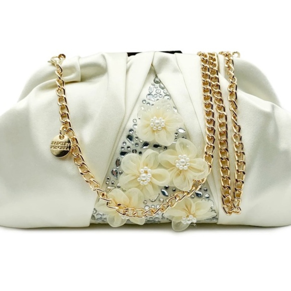 Badgley Mischka Elegant Cream Clutch with Gold Chain